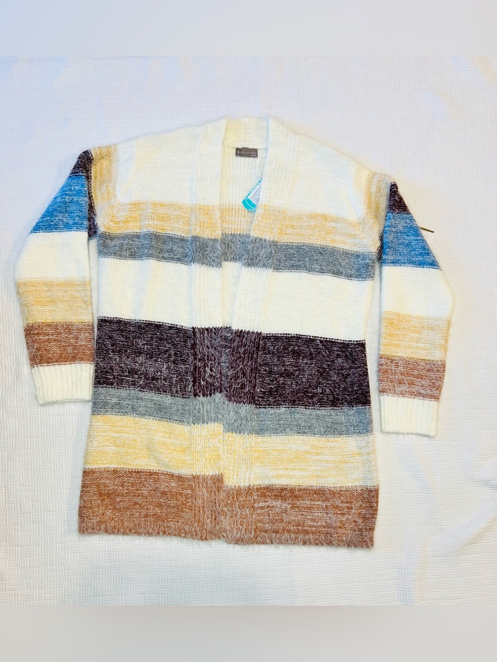 Open-Front Striped Women's Cardigan in Cream and Multi-Color